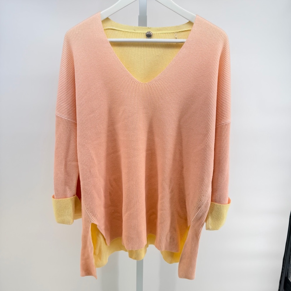 Margaret O'Leary Airbrush Vee V-neck Sweater Blush Pink and Butter Yellow